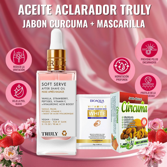 ACEITE ACLARADOR TRULY + MASCARILLA FACIAL + JABON CURCUMA ♀️