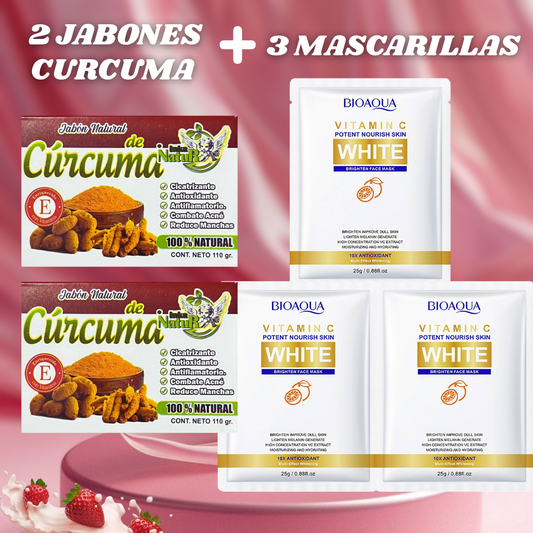 2 JABON CURCUMA + 3 MASCARILLAS FACIALES